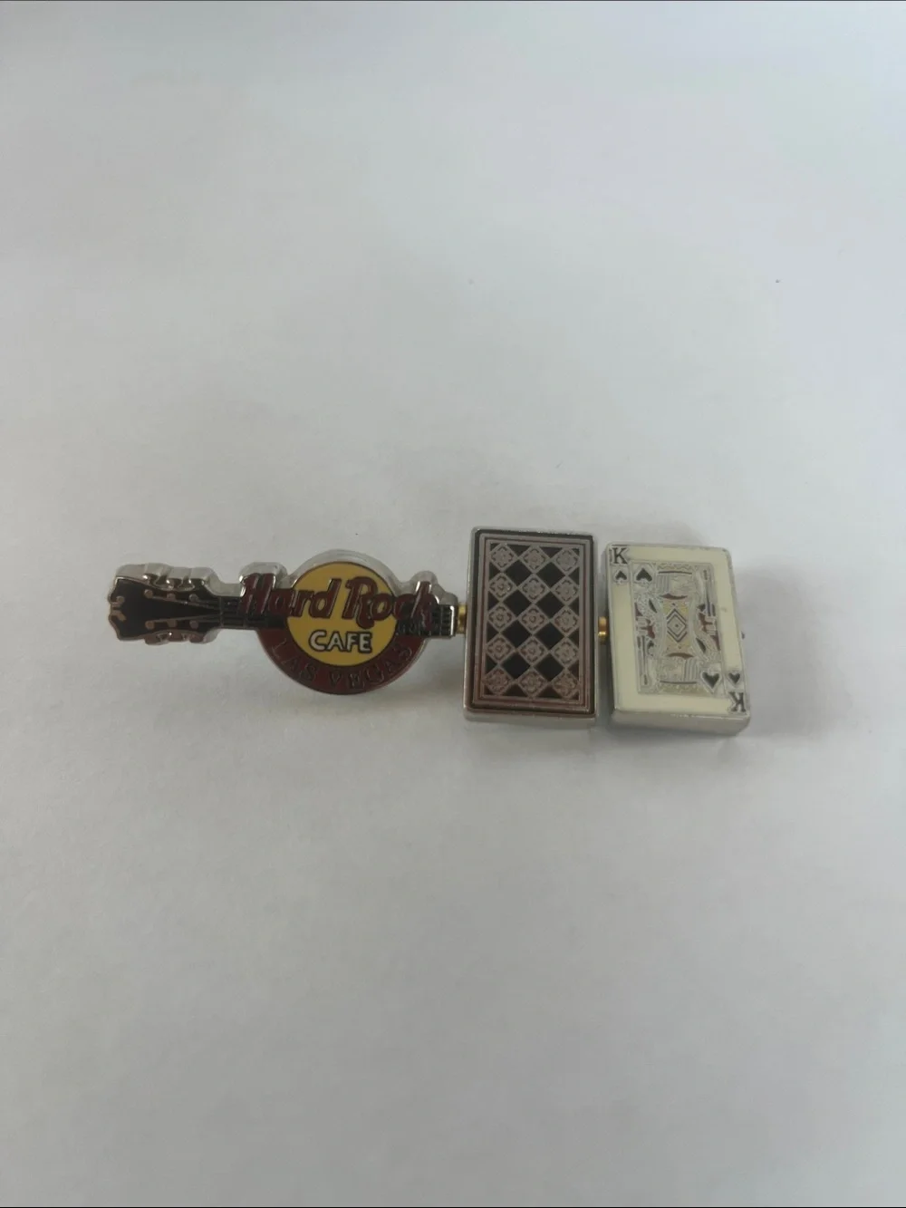 Hard Rock Cafe Yellow and White Guitar Pin with Spinning Playing Cards Ace King